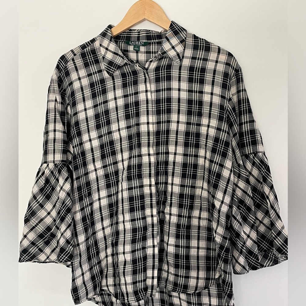 Lauren Ralph Lauren Classic Black Plaid Button Shirt Women Size Large Western
